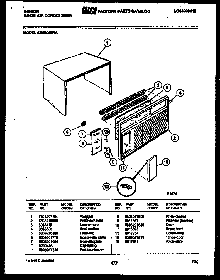 CABINET PARTS Diagram and Parts List for AM12C5EYA  Gibson Air Conditioner