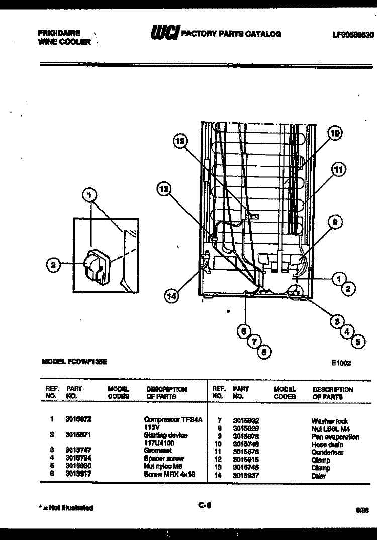 SYSTEM AND AUTOMATIC DEFROST PARTS Diagram and Parts List for FCDWF135E  Frigidaire Refrigerator