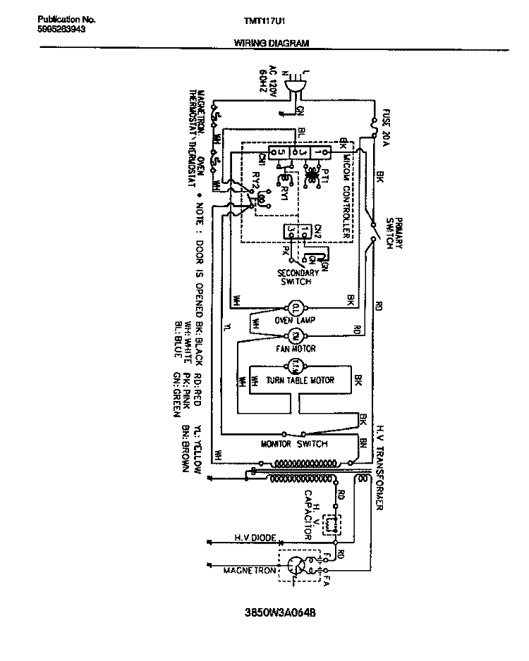 WIRING DIAGRAM Diagram and Parts List for TMT117U1B0  Tappan Microwave