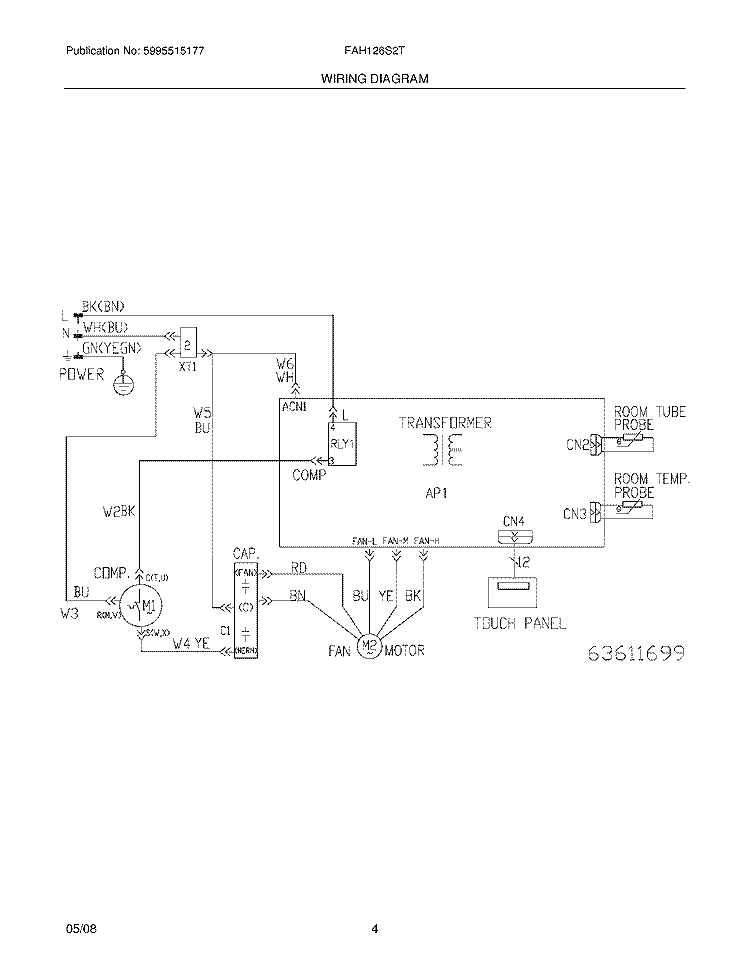 WIRING DIAGRAM Diagram and Parts List for FAH126S2TA12  Frigidaire Air Conditioner