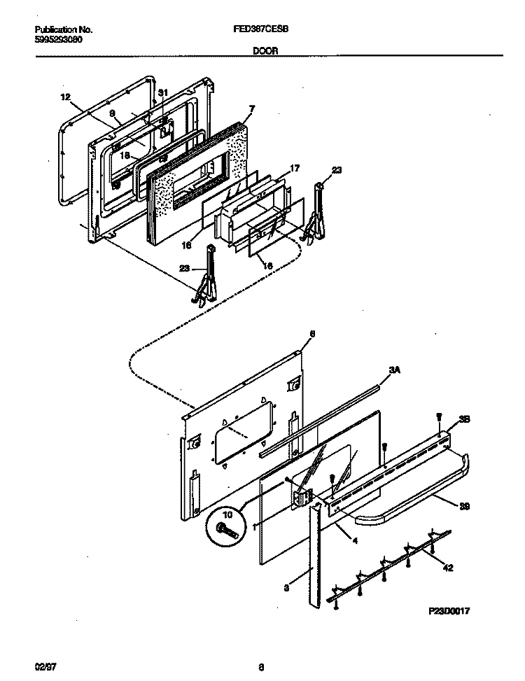 DOOR Diagram and Parts List for FED387CESB  Frigidaire Wall Oven