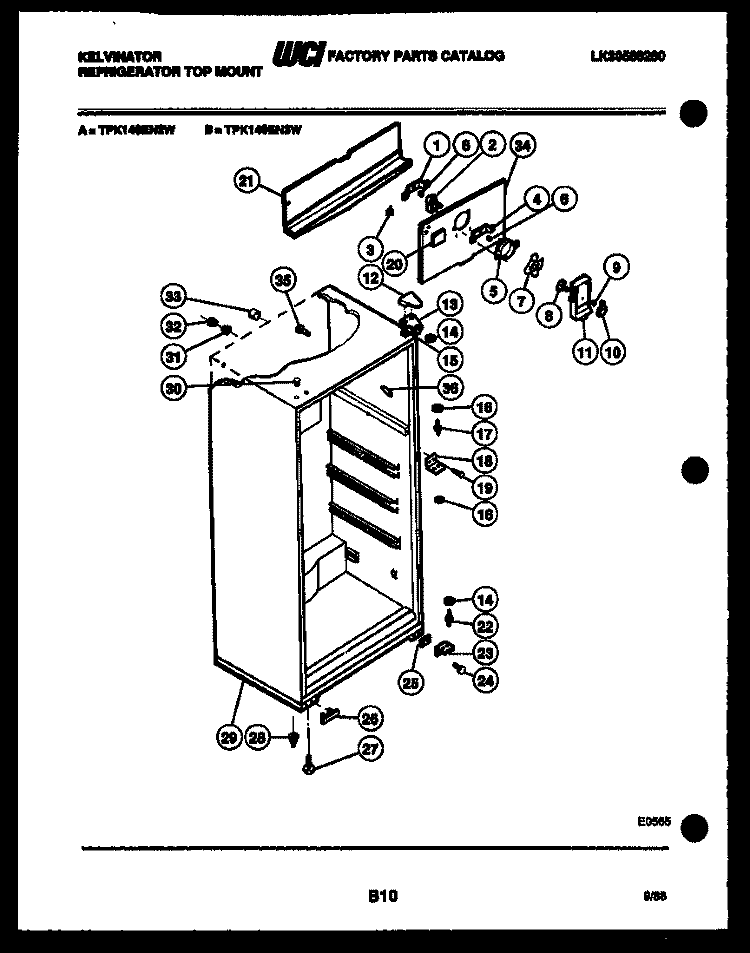 CABINET PARTS Diagram and Parts List for TPK140EN2W  Kelvinator Refrigerator