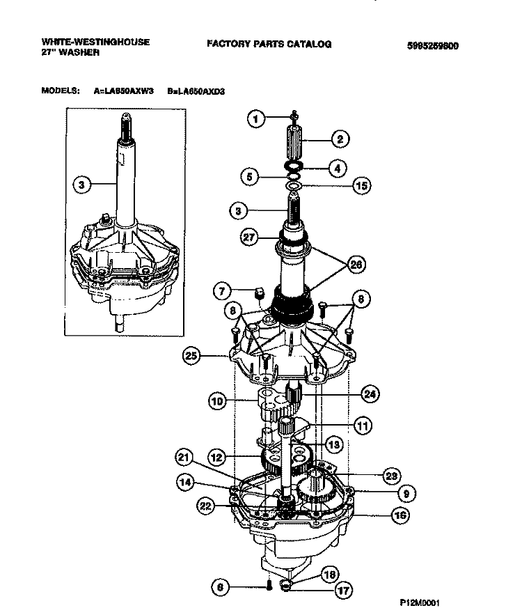 TRANSMISSION Diagram and Parts List for LA650AXW3  Frigidaire Washer