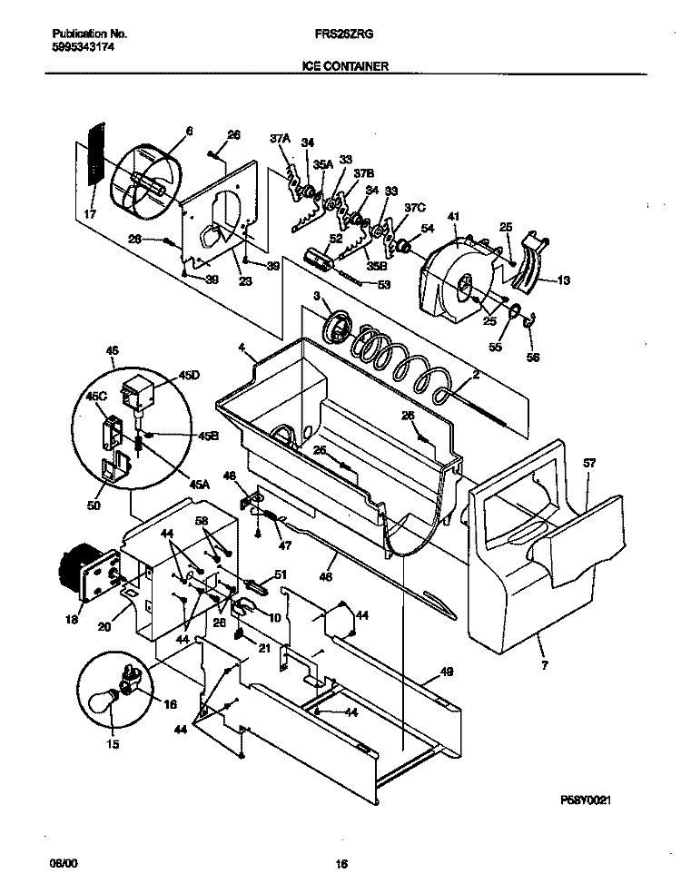 ICE CONTAINER Diagram and Parts List for FRS26ZRGDB  Frigidaire Refrigerator
