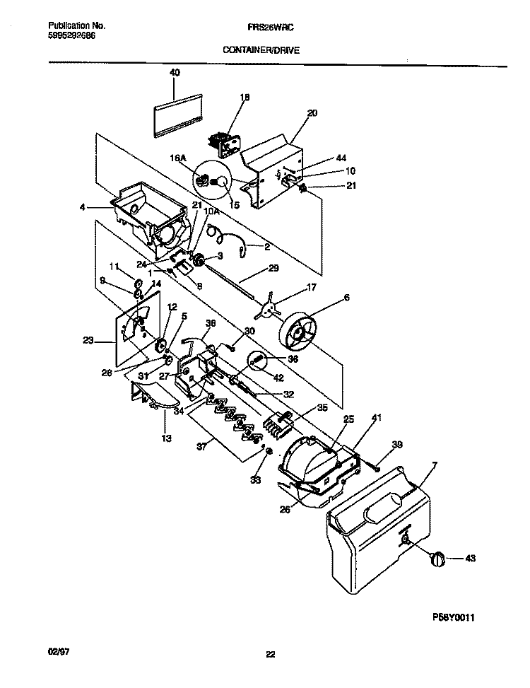 CONTAINER / DRIVE Diagram and Parts List for FRS26WRCD6  Frigidaire Refrigerator