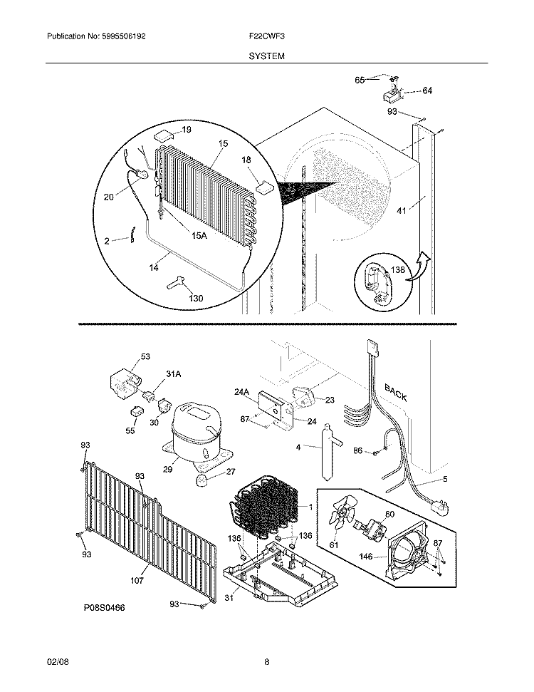 SYSTEM Diagram and Parts List for F22CWF3  Frigidaire Freezer