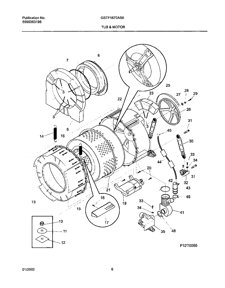 WSHR TUB, MOTOR Diagram and Parts List for GSTF1670AS0  Frigidaire Washer