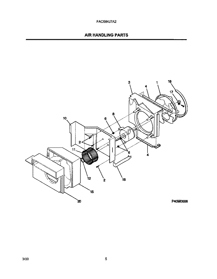 AIR HANDLING PARTS Diagram and Parts List for FAC084J7A2  Frigidaire Air Conditioner