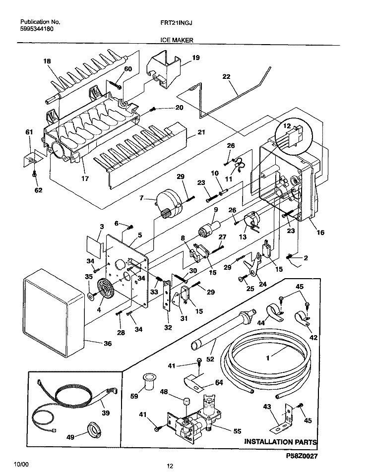 ICE MAKER Diagram and Parts List for FRT21INGJB1  Frigidaire Refrigerator