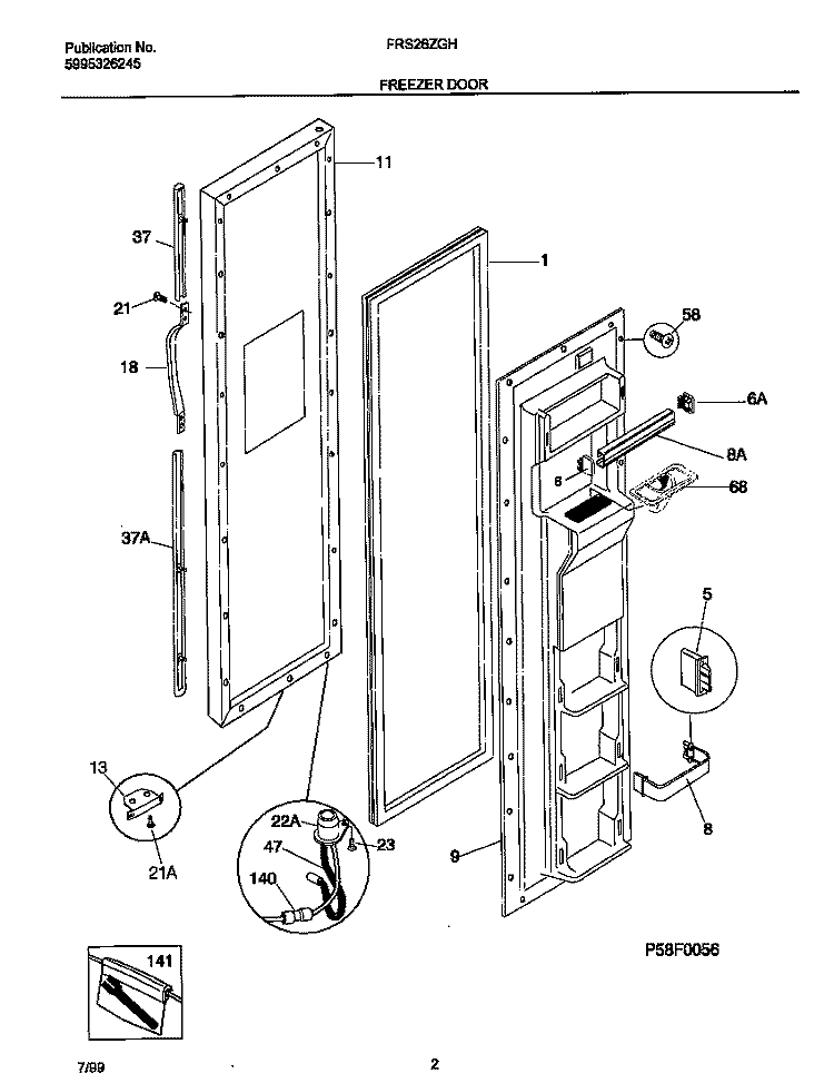 FREEZER DOOR Diagram and Parts List for FRS26ZGHB1  Frigidaire Refrigerator