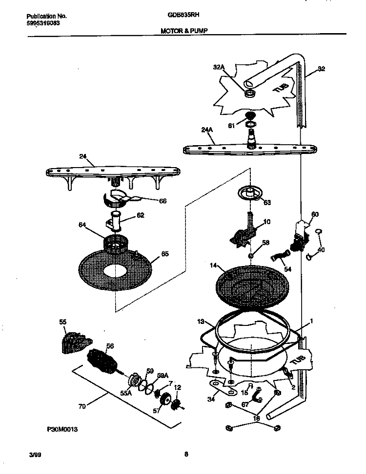 MOTOR Diagram and Parts List for GDB635RHS0  Gibson Dishwasher