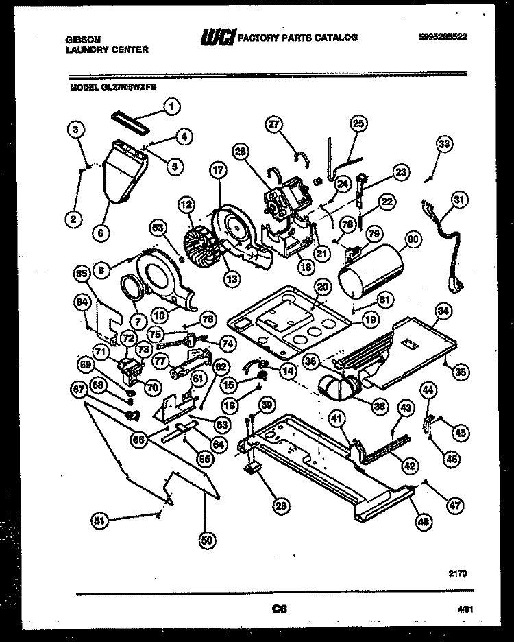 BLOWER, IDLER ARM CLUTCH AND MOTOR Diagram and Parts List for GL27M6WXFB  Gibson Washer Dryer Combo