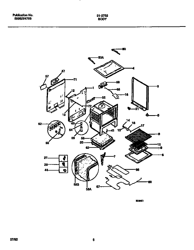 BODY PARTS Diagram and Parts List for 31-2752-23-01  Tappan Range