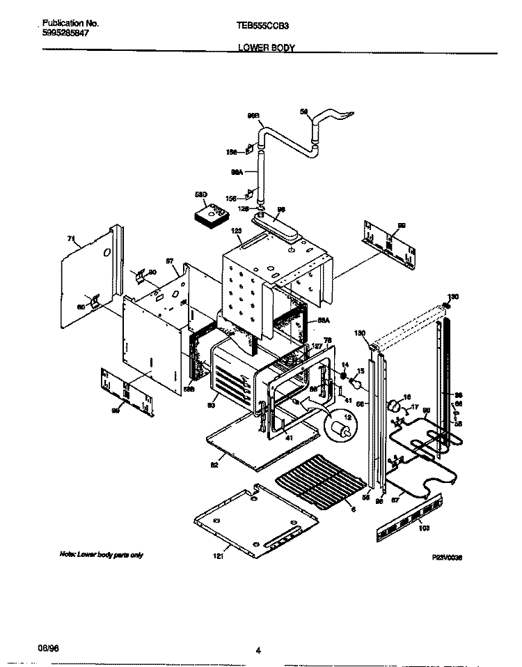 LOWER BODY Diagram and Parts List for TEB555CCB3  Tappan Wall Oven
