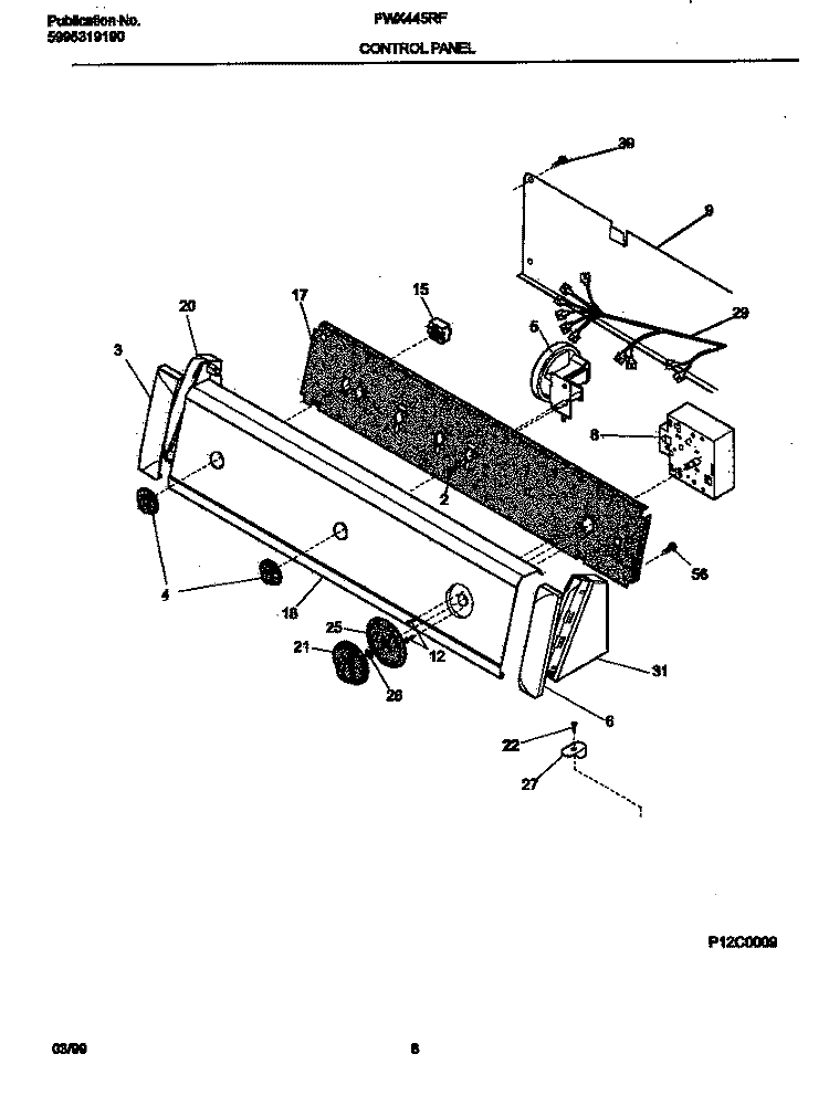 CONTROL PANEL Diagram and Parts List for FWX445RFT3  Frigidaire Washer
