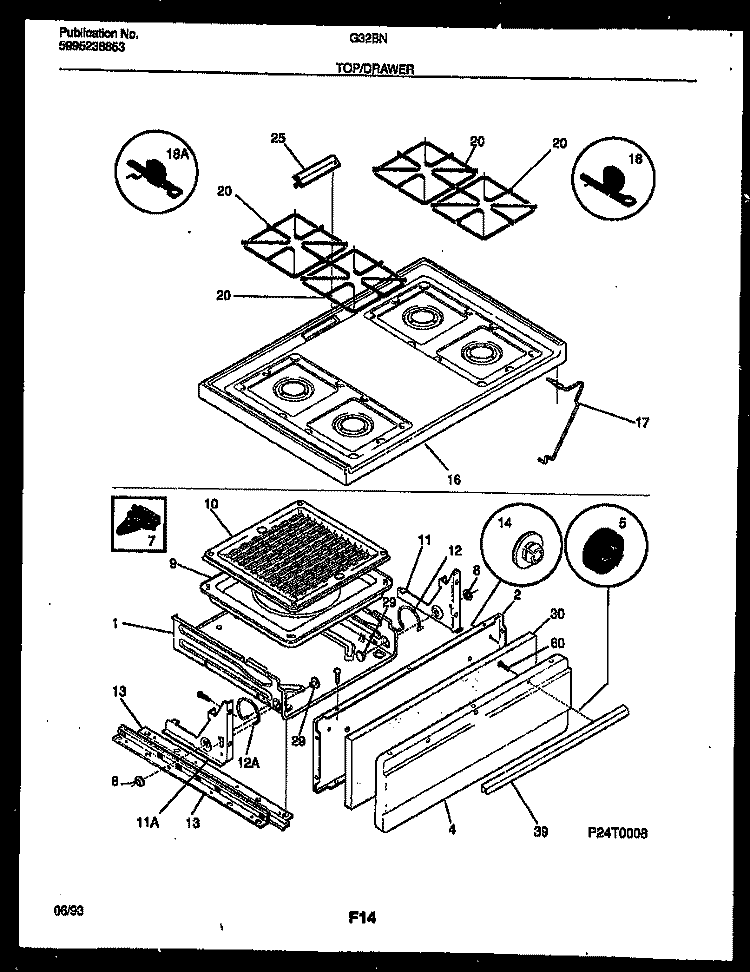 COOKTOP AND BROILER DRAWER PARTS Diagram and Parts List for G32BNW5  Frigidaire Range