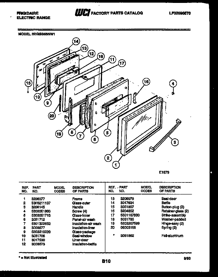 DOOR PARTS Diagram and Parts List for REGS38BNL1  Frigidaire Range