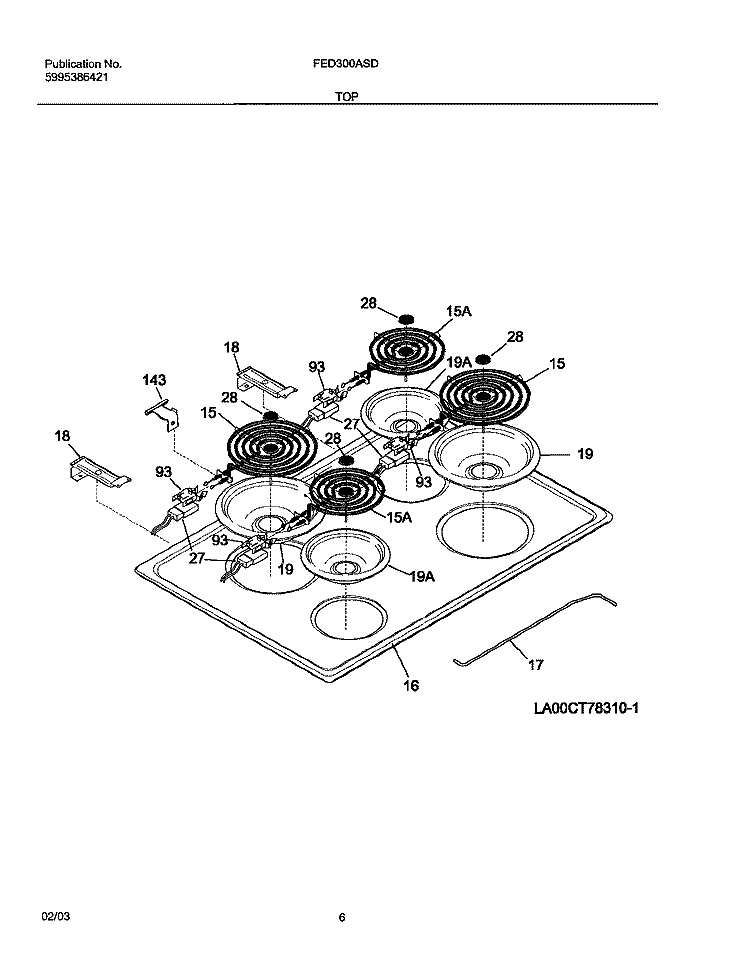 MAINTOP Diagram and Parts List for FED300ASD  Frigidaire Range