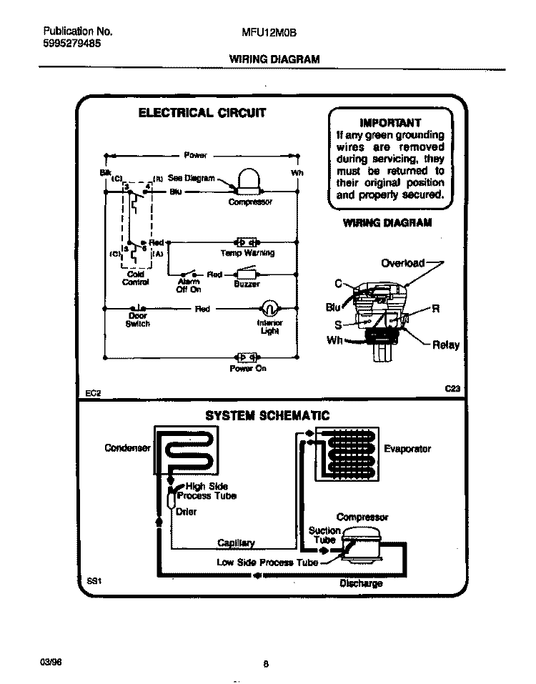 WIRING DIAGRAM Diagram and Parts List for MFU12M0BW3  Frigidaire Freezer