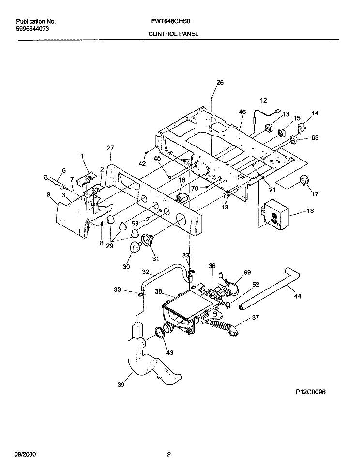 CONTROL PANEL Diagram and Parts List for FWT648GHS0  Frigidaire Washer
