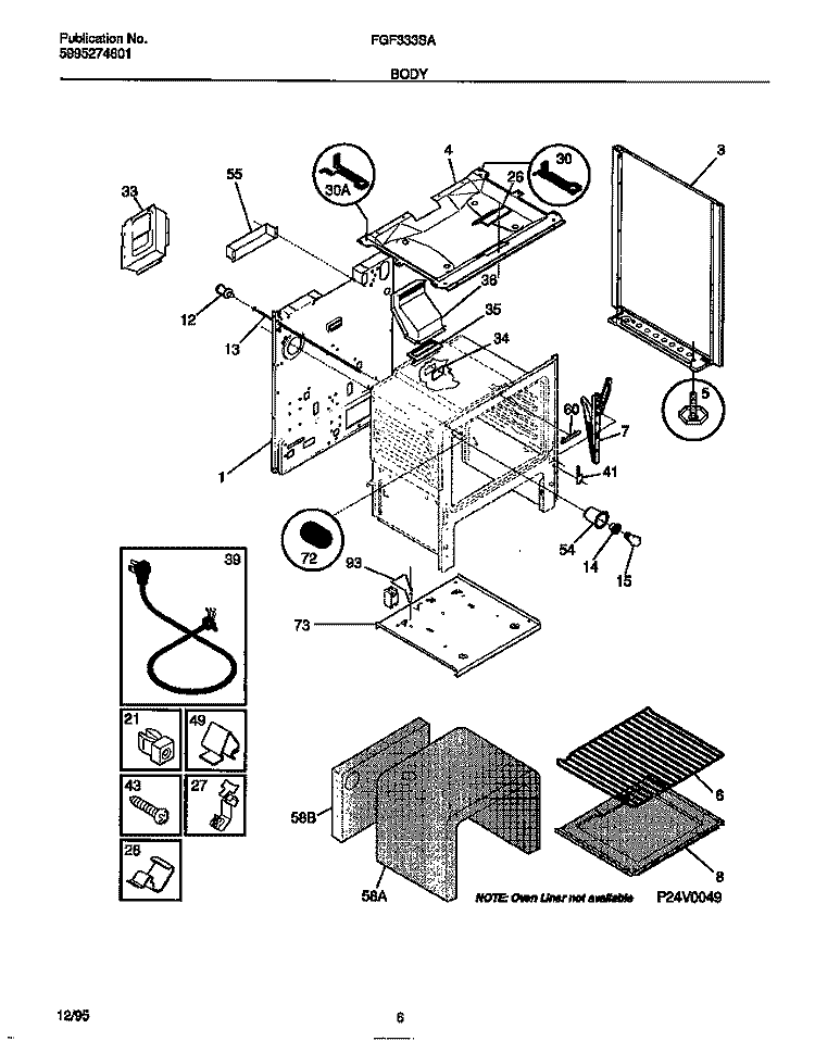 BODY Diagram and Parts List for FGF333SADC  Frigidaire Range