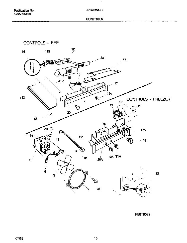 CONTROLS Diagram and Parts List for FRS26WGHW3  Frigidaire Refrigerator