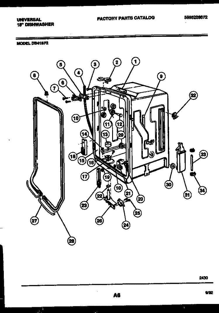 TUB AND FRAME PARTS Diagram and Parts List for DB418PW2  Frigidaire Dishwasher