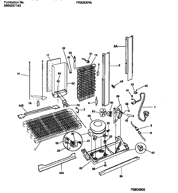 COOLING SYSTEM Diagram and Parts List for FRS26XRAB1  Frigidaire Refrigerator