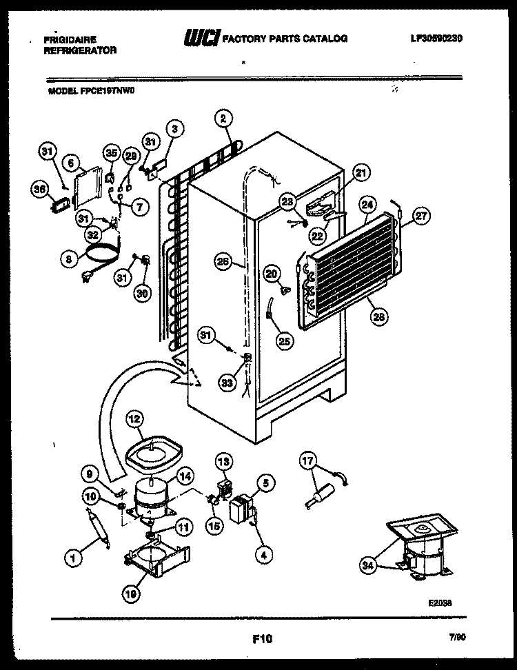 SYSTEM AND AUTOMATIC DEFROST PARTS Diagram and Parts List for FPCE19TNL0  Frigidaire Refrigerator