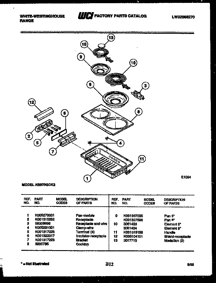 COOKTOP PARTS Diagram and Parts List for KS970GDKH2  Frigidaire Range