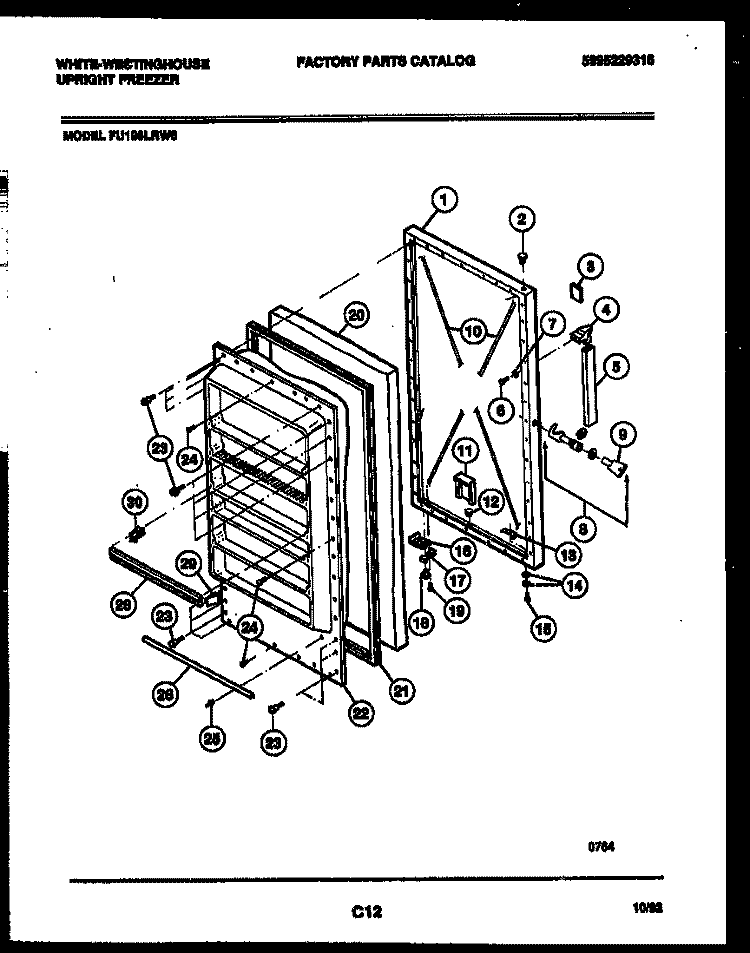 DOOR PARTS Diagram and Parts List for FU196LRW6  Frigidaire Freezer