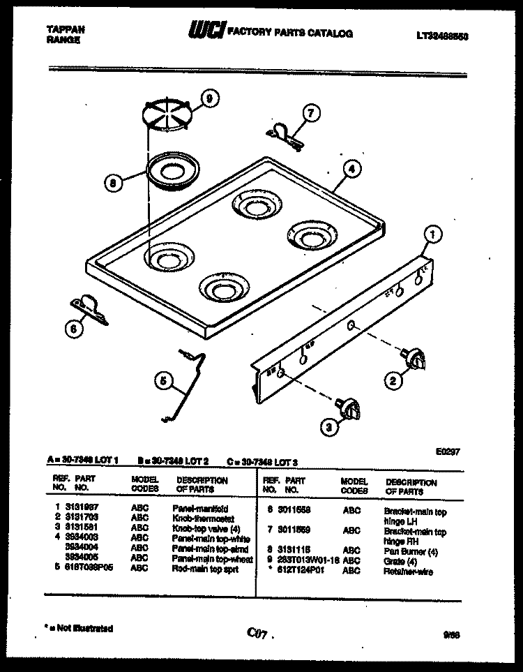 COOKTOP PARTS Diagram and Parts List for 30-7348-23-03  Tappan Range