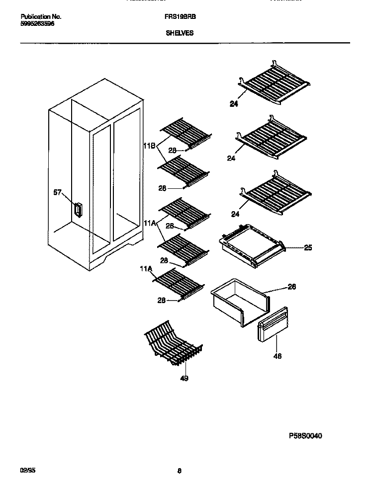 SHELVES Diagram and Parts List for FRS19BRBW1  Frigidaire Refrigerator