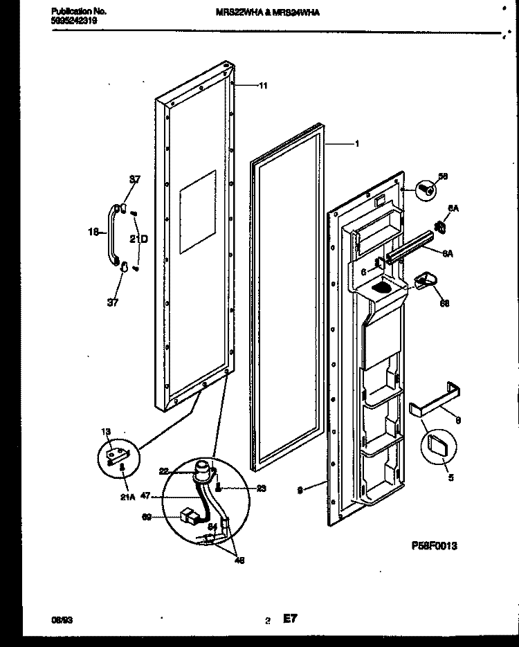 FREEZER DOOR PARTS Diagram and Parts List for MRS24WHAD0  Frigidaire Refrigerator