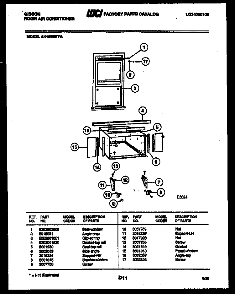 CABINET AND INSTALLATION PARTS Diagram and Parts List for AK18E5RYA  Gibson Air Conditioner