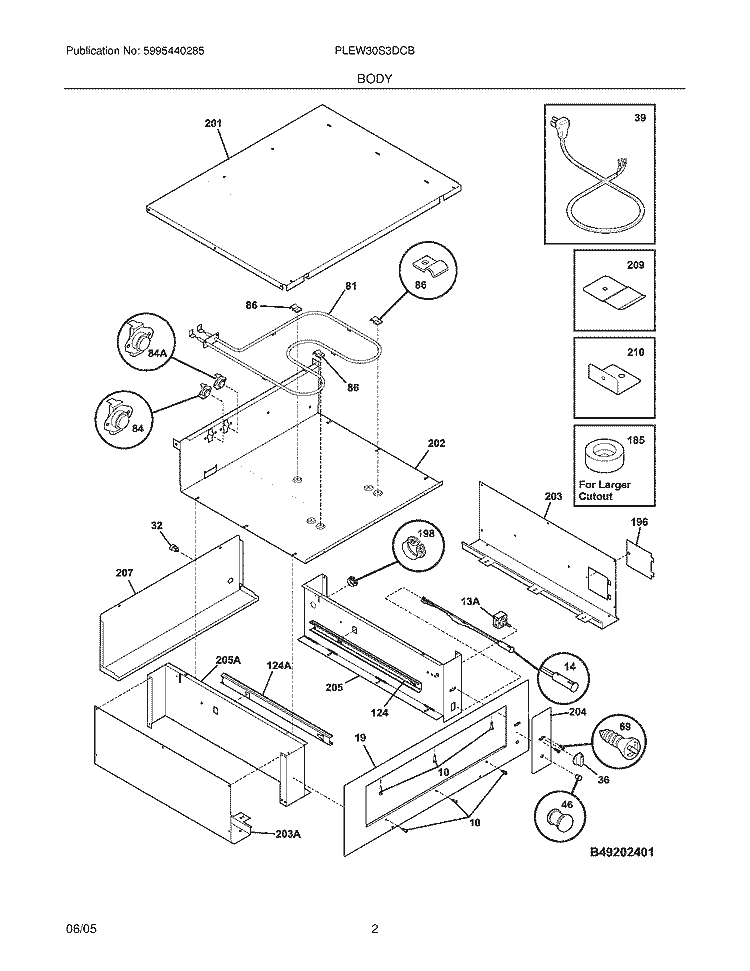 BODY Diagram and Parts List for PLEW30S3DCB  Frigidaire Warming Drawer
