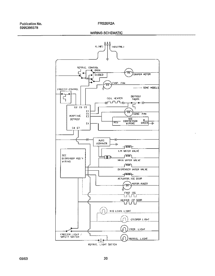 WIRING SCHEMATIC Diagram and Parts List for FRS26R2AQ6  Frigidaire Refrigerator