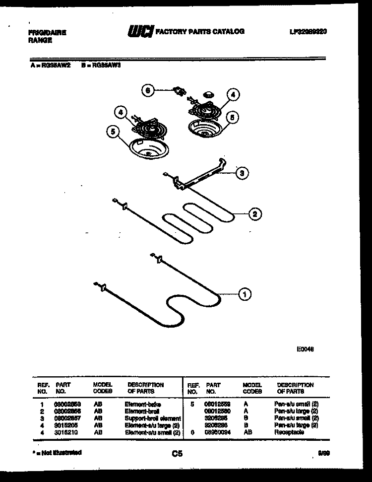 BROILER PARTS Diagram and Parts List for RG35AL2  Frigidaire Range
