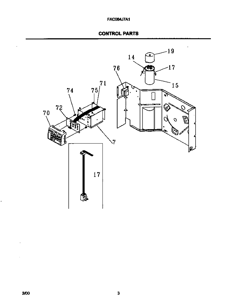 CONTROL PARTS Diagram and Parts List for FAC084J7A1  Frigidaire Air Conditioner