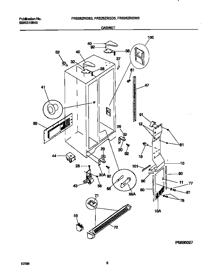 CABINET Diagram and Parts List for FRS26ZRGW3  Frigidaire Refrigerator