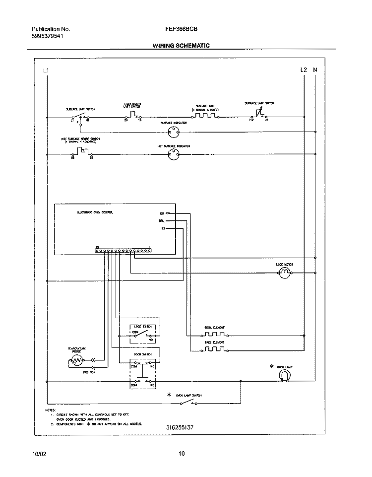 WIRING SCHEMATIC Diagram and Parts List for FEF366BCB  Frigidaire Range