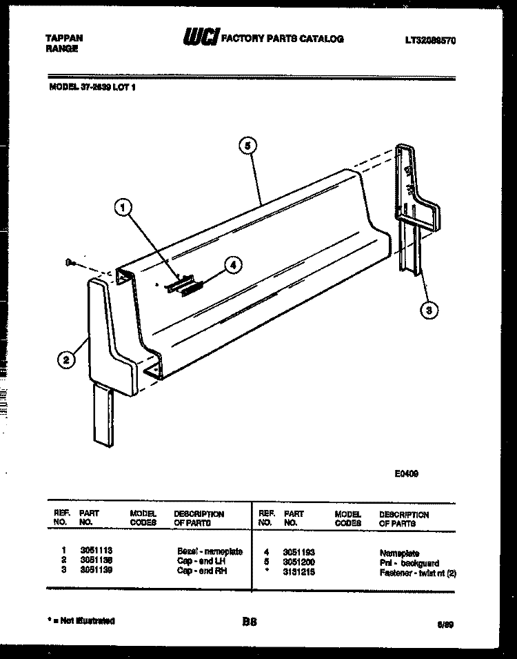 BACKGUARD Diagram and Parts List for 37-2639-00-01  Tappan Range