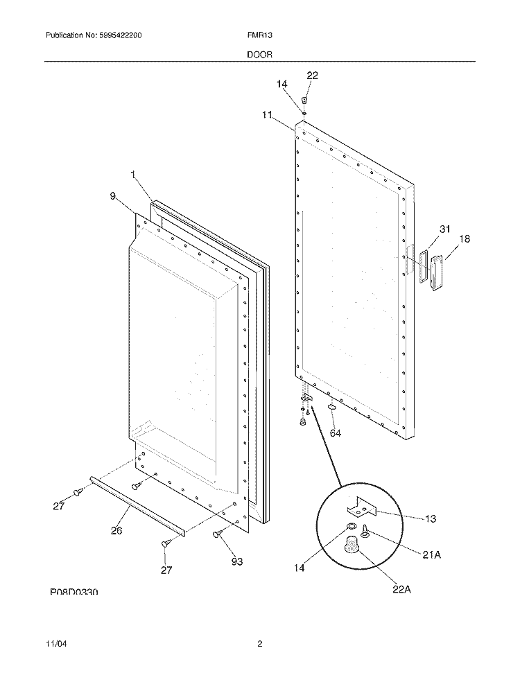 DOOR Diagram and Parts List for FMR13  Electrolux Freezer