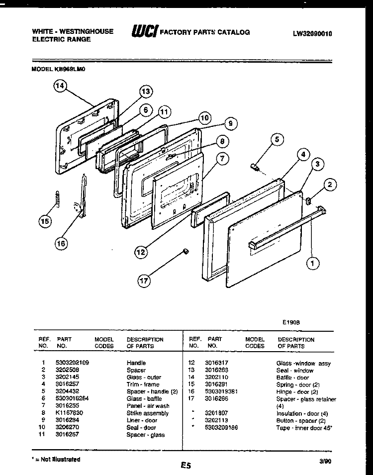 LOWER OVEN DOOR PARTS Diagram and Parts List for KB969LM0  Frigidaire Microwave Oven Combo