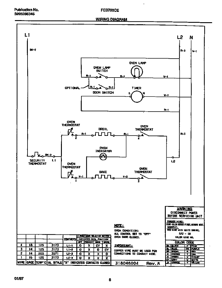 WIRING DIAGRAM Diagram and Parts List for FEB703CEBB  Frigidaire Wall Oven