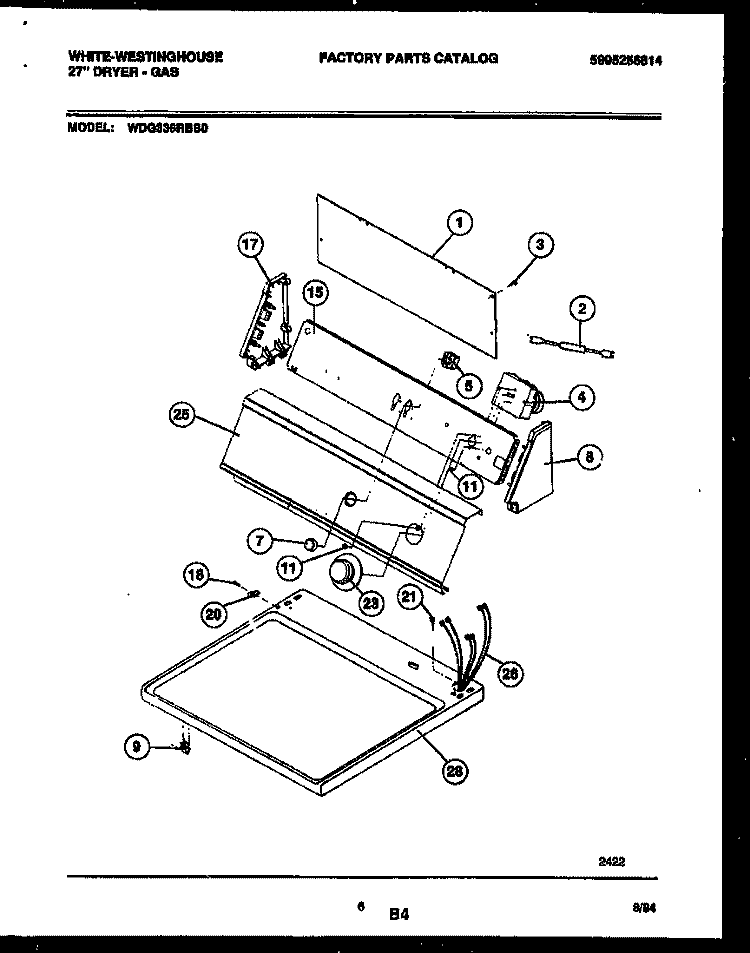 CONSOLE AND CONTROL PARTS Diagram and Parts List for WDG336RBSW0  Frigidaire Dryer