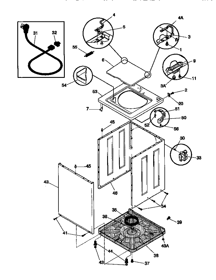 CABINET / TOP Diagram and Parts List for FWS845GCS1  Frigidaire Washer