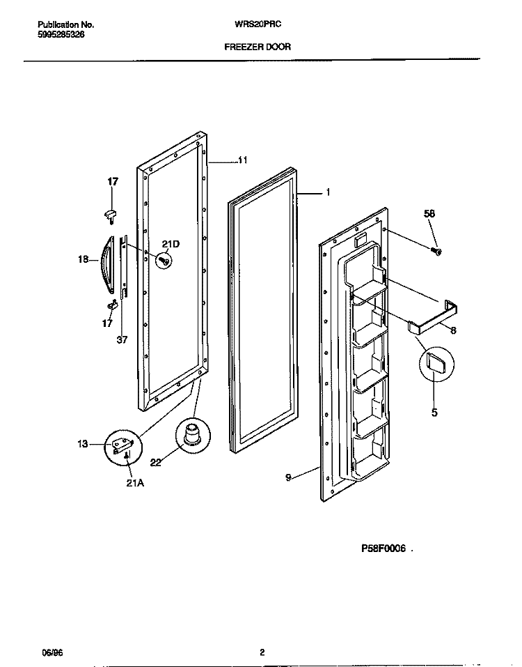 FREEZER DOOR Diagram and Parts List for WRS20PRCD1  Frigidaire Refrigerator