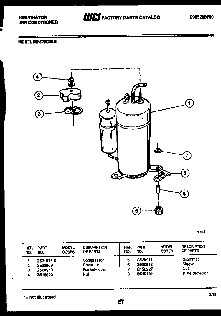 COMPRESSOR Diagram and Parts List for MH525C2SB  Kelvinator Air Conditioner