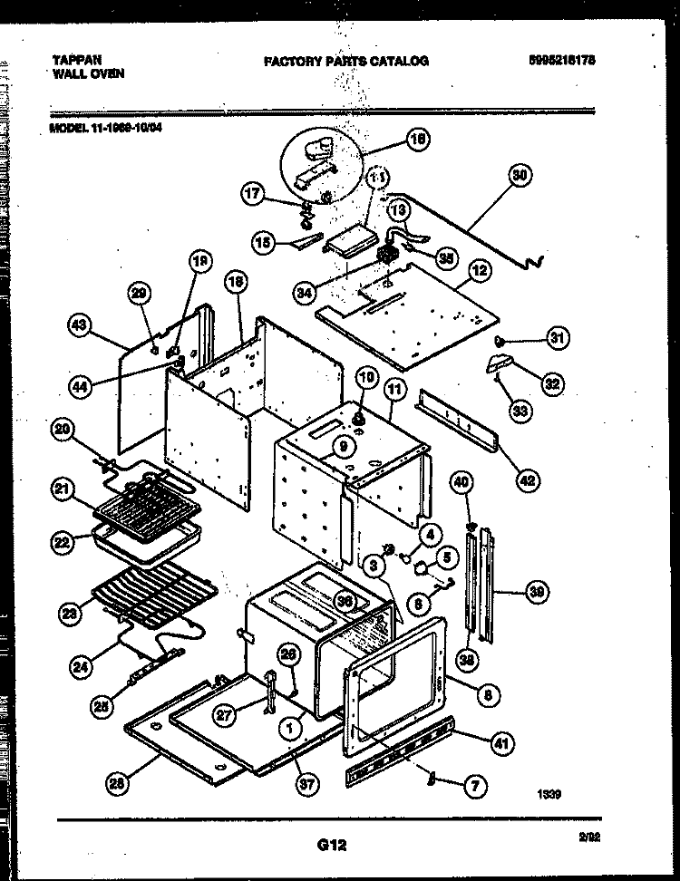 BODY PARTS Diagram and Parts List for 11-1969-00-04  Tappan Wall Oven